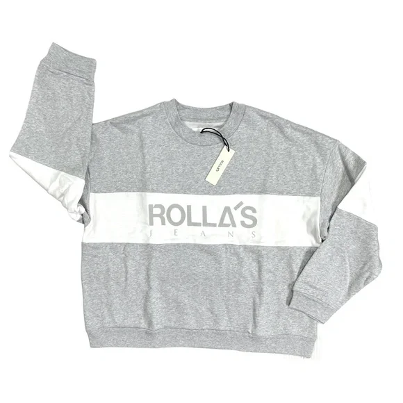 NWT Rollas Split Logo Sweater Grey Marle Size 14/XL - Picture 5 of 8